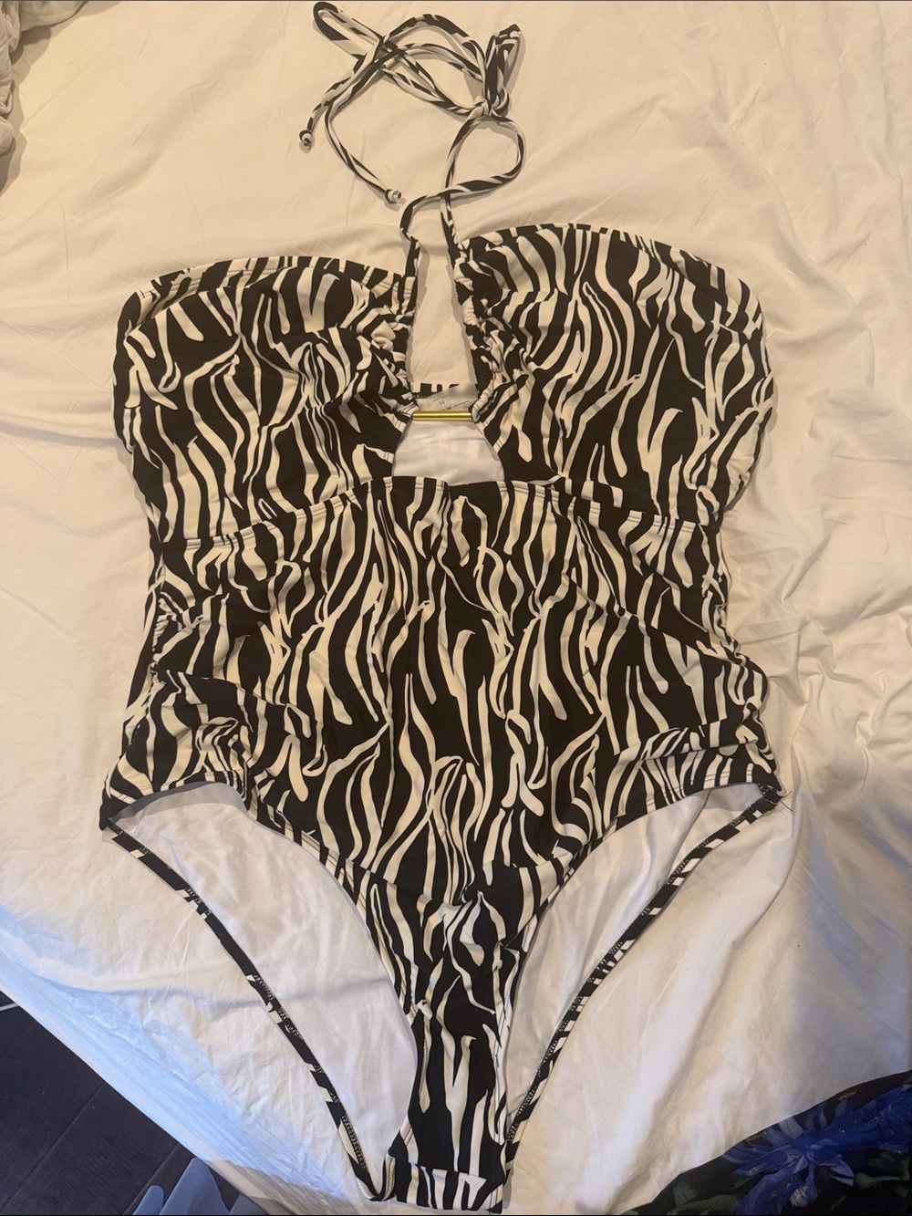 Eloquii Black and White Zebra Print One-Piece Swimsuit